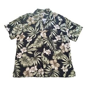 Caribbean Joe Button Down Shirt Black Floral Vacation Button Down Men's Size XXL